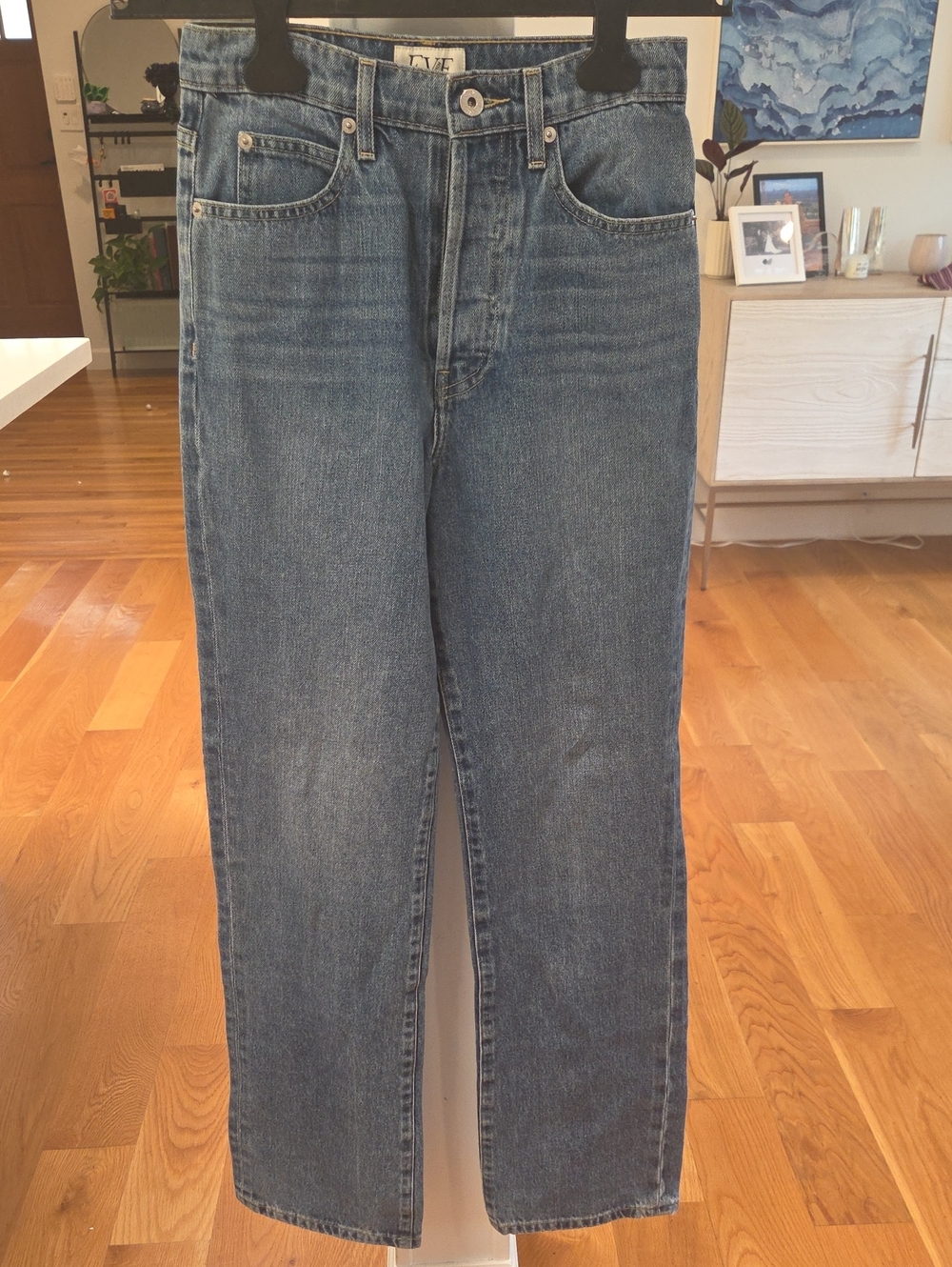 Eve Denim Womens Wide-Leg High Rise Juliette Button Fly Blue Denim Jeans (25)